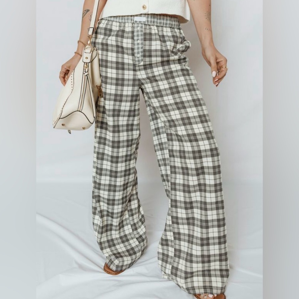 Plaid Wide-Leg Pants